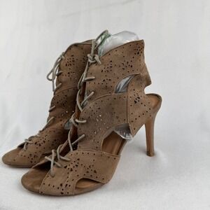 Joie Suede‎ Leather Lace Up Open Toe High Heel Cutout Booties Size 37.5
